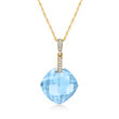 14.40 Carat Sky Blue Topaz Pendant Necklace with Diamond Accents in 14kt Yellow Gold