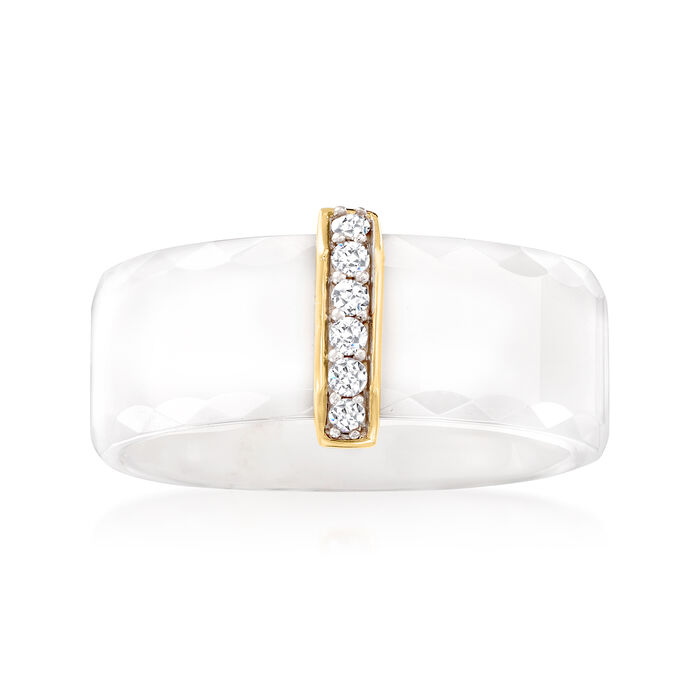 White Ceramic and .10 ct. t.w. Diamond Ring with 14kt Yellow Gold