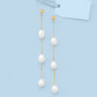 8x6mm Cultured Pearl Linear Drop Earrings in 14kt Yellow Gold 