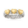 Sterling Silver and 14kt Yellow Gold Byzantine Heart Ring