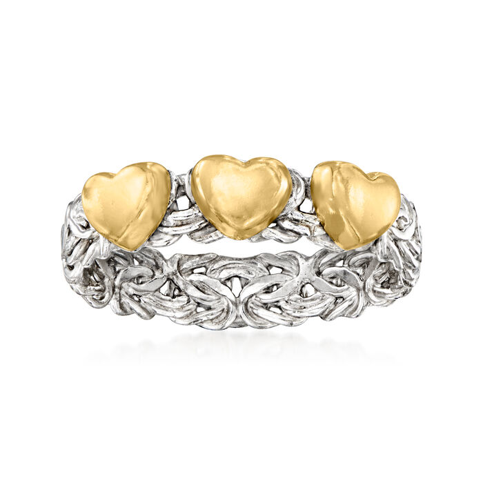 Sterling Silver and 14kt Yellow Gold Byzantine Heart Ring