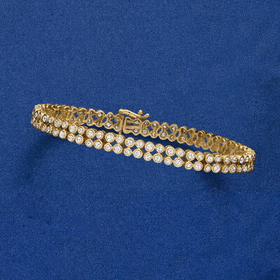 3.00 ct. t.w. Bezel-Set Diamond Two-Row Tennis Bracelet in 14kt Yellow Gold
