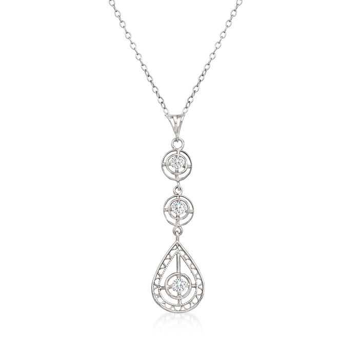 C. 1980 Vintage .33 ct. t.w. Diamond Drop Pendant Necklace in 14kt White Gold