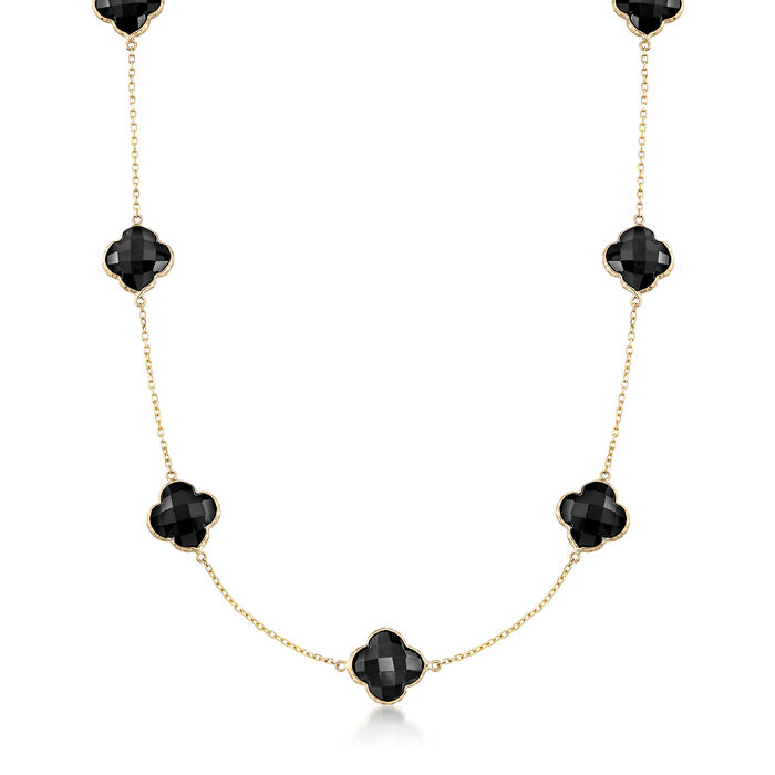 Black Onyx Clover Necklace in 14kt Yellow Gold
