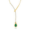 .20 Carat Emerald and .15 ct. t.w. Diamond Lariat Necklace in 14kt Yellow Gold