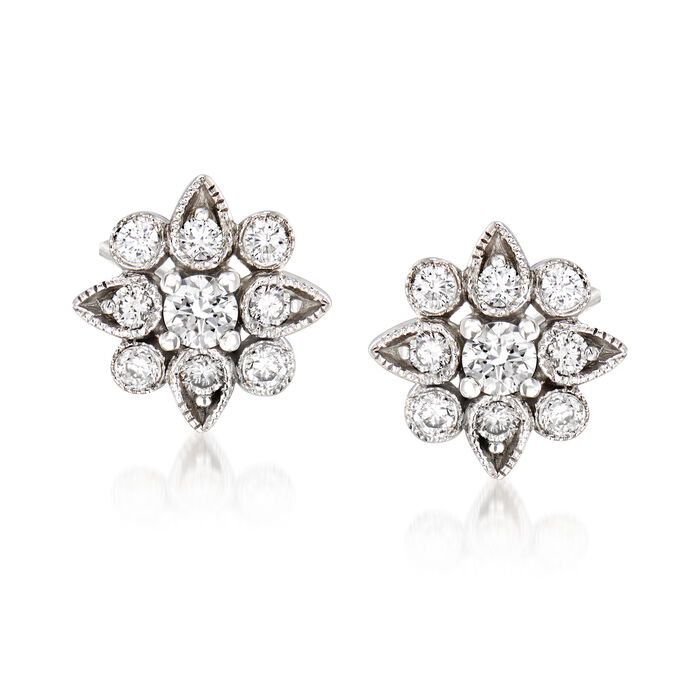 Gabriel Designs .25 ct. t.w. Diamond Flower Stud Earrings in 14kt White Gold