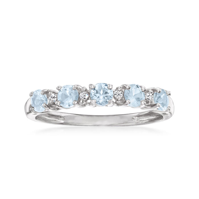 .50 ct. t.w. Aquamarine Five-Stone Ring with Diamond Accents in Sterling Silver
