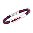 ALOR Men's Gray and Blue Stainless Steel Cable Bracelet with Red Leather