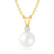 6-6.5mm Cultured Akoya Pearl Pendant Necklace with Diamond Accent in 14kt Yellow Gold