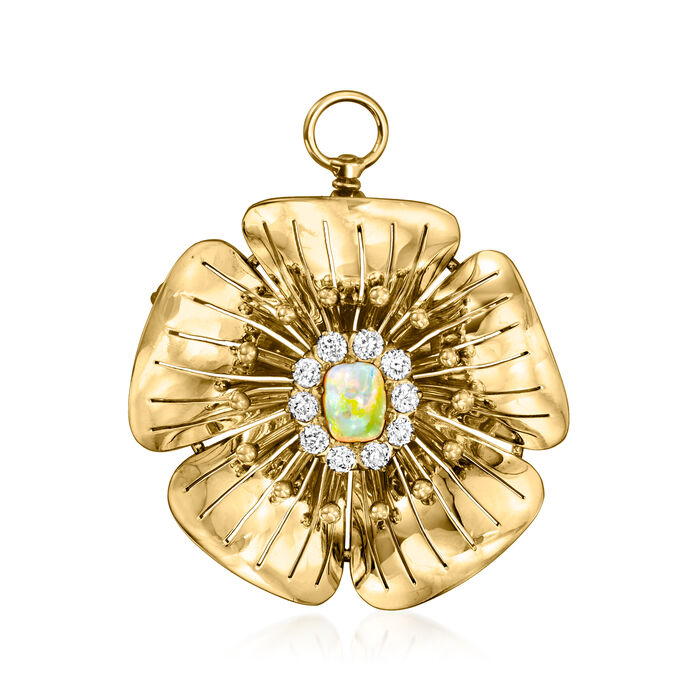 C. 1940 Vintage Opal and .75 ct. t.w. Diamond Flower Pin/Pendant in 14kt Yellow Gold