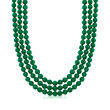 8-8.5mm Green Agate Bead Three-Strand Necklace with Sterling Silver