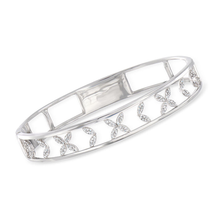 .50 ct. t.w. Diamond Floral Openwork Bangle Bracelet in Sterling Silver