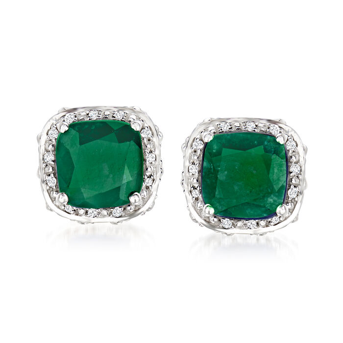 4.60 ct. t.w. Emerald and .10 ct. t.w. White Topaz Stud Earrings in ...