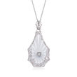 C. 1950 Vintage 8.00 Carat Rock Crystal Pendant Necklace with Diamond Accent in 14kt White Gold