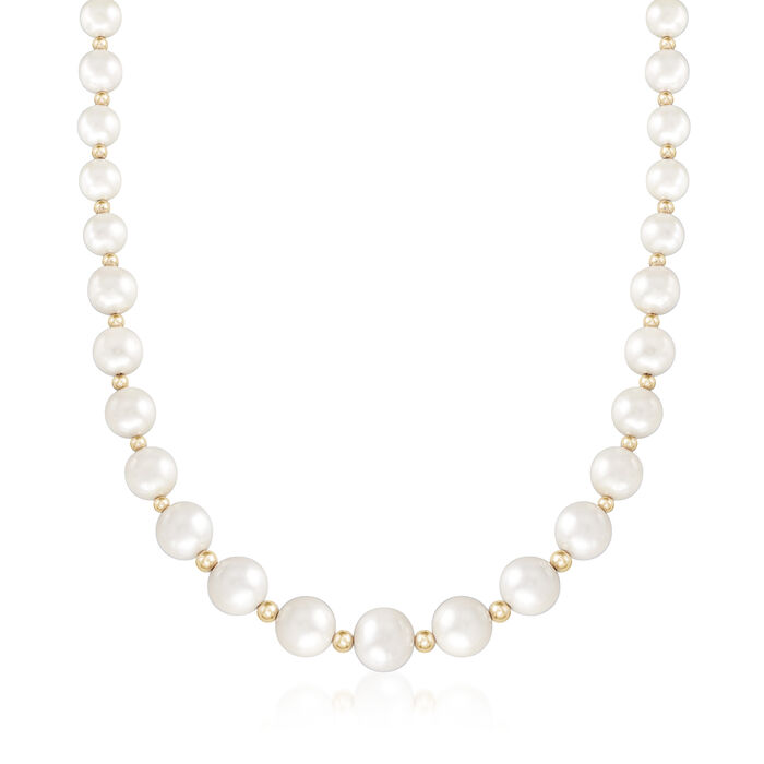 6-12mm Cultured Pearl Necklace with 14kt Yellow Gold