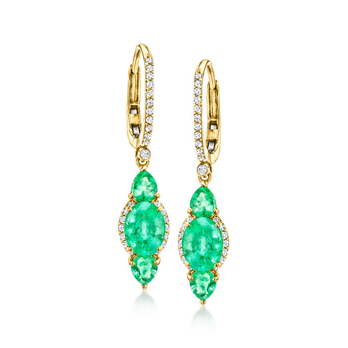 3.60 ct. t.w. Emerald and .35 ct. t.w. Diamond Drop Earrings in 14kt Yellow Gold
