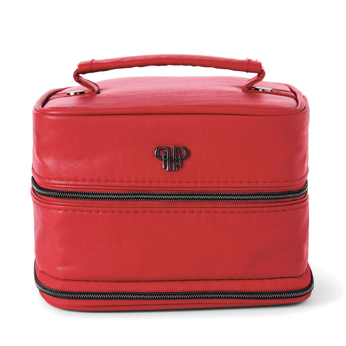 Red Faux Leather Jewelry Case with Striped Interior