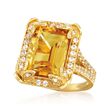 6.00 Carat Citrine and 1.30 ct. t.w. White Topaz Ring with Diamonds in 14kt Gold Over Sterling