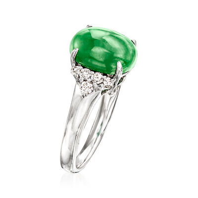 C. 1990 Vintage Jade and .24 ct. t.w. Diamond Ring in 18kt White Gold