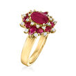 3.20 ct. t.w. Ruby and .30 ct. t.w. Diamond Cluster Ring in 14kt Yellow Gold