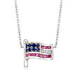 .10 ct. t.w. Sapphire and .10 ct. t.w. Ruby American Flag Necklace with Diamond Accents in Sterling Silver