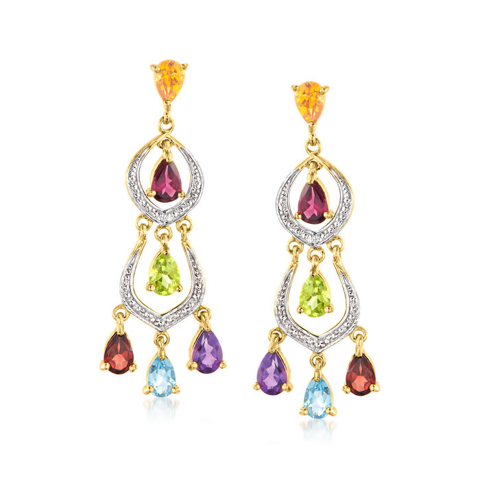 4.20 ct. t.w. Multi-Gemstone Chandelier Earrings in 18kt Gold Over Sterling and Sterling Silver