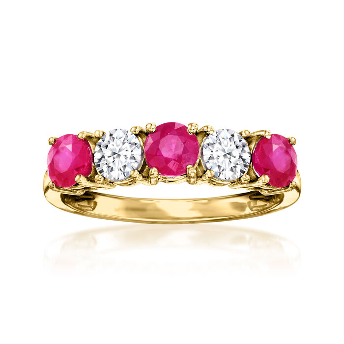 .90 ct. t.w. Ruby and .50 ct. t.w. Lab-Grown Diamond Ring in 14kt Yellow Gold