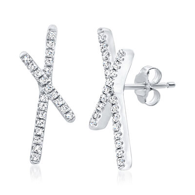 Diamond-Accented X Earrings in Sterling Silver