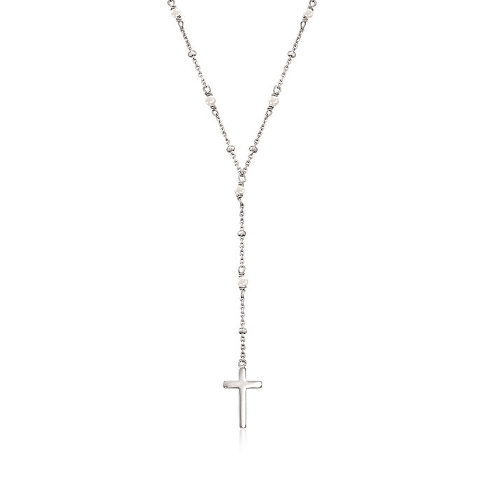2.6mm Cultured Pearl Rosary Beads with Cross Necklace in Sterling Silver