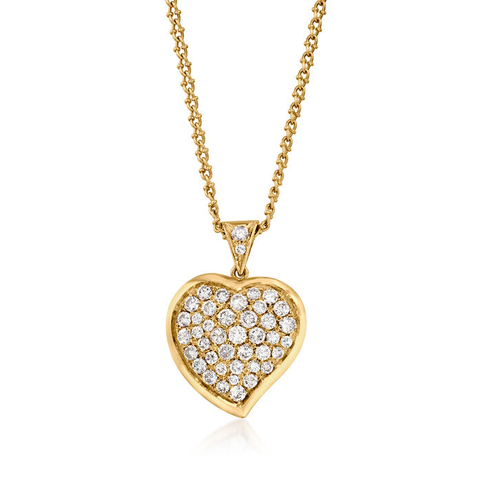 C. 1980 Vintage 5.00 ct. t.w. Diamond Heart Pendant Necklace in 18kt Yellow Gold