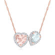 1.10 Carat Morganite and .60 Carat Aquamarine Necklace with .20 ct. t.w. Diamonds in 14kt Rose Gold