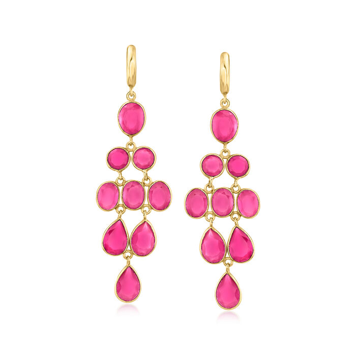 23.90 ct. t.w. Pink Quartz Chandelier Earrings in 18kt Gold Over Sterling