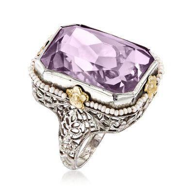 C. 1950 Vintage 12.00 Carat Amethyst Ring with Seed Pearls in 14kt White Gold