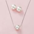11-12mm Cultured Pearl Jewelry Set: Necklace and Stud Earrings in Sterling Silver