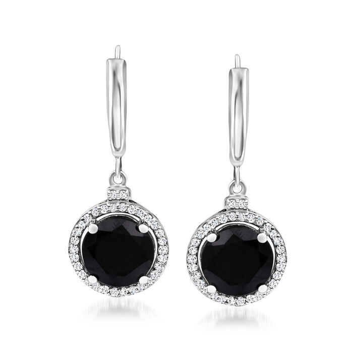 6.00 ct. t.w. Black Spinel Drop Earrings with .30 ct. t.w. White Topaz in Sterling Silver