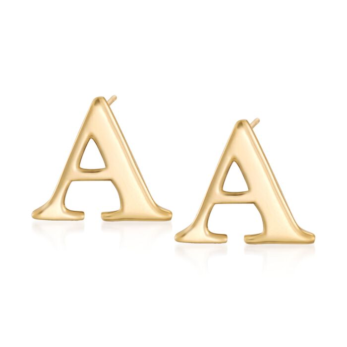 14kt Yellow Gold Over Sterling Silver Initial Stud Earrings