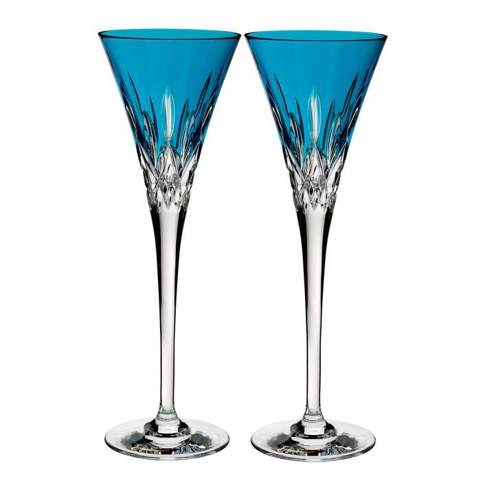Waterford Crystal &quot;Pops&quot; Set of 2 Lismore Aqua Flute Glasses