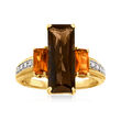 C. 1980 Vintage 3.45 Carat Smoky Quartz and .60 ct. t.w. Citrine Ring in 14kt Yellow Gold