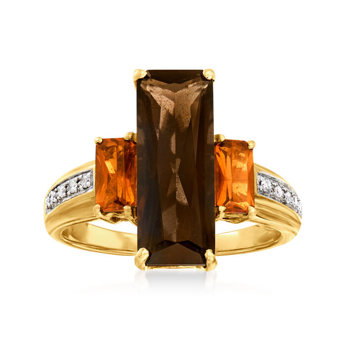 C. 1980 Vintage 3.45 Carat Smoky Quartz and .60 ct. t.w. Citrine Ring in 14kt Yellow Gold