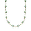 Green Jade Bead Necklace in 14kt Yellow Gold 
