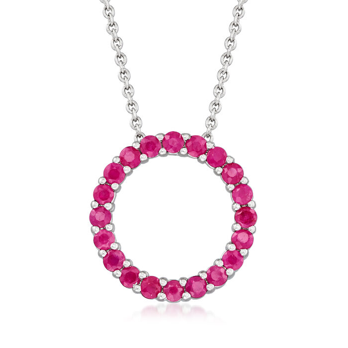 .90 ct. t.w. Ruby Eternity Circle Pendant Necklace in Sterling Silver