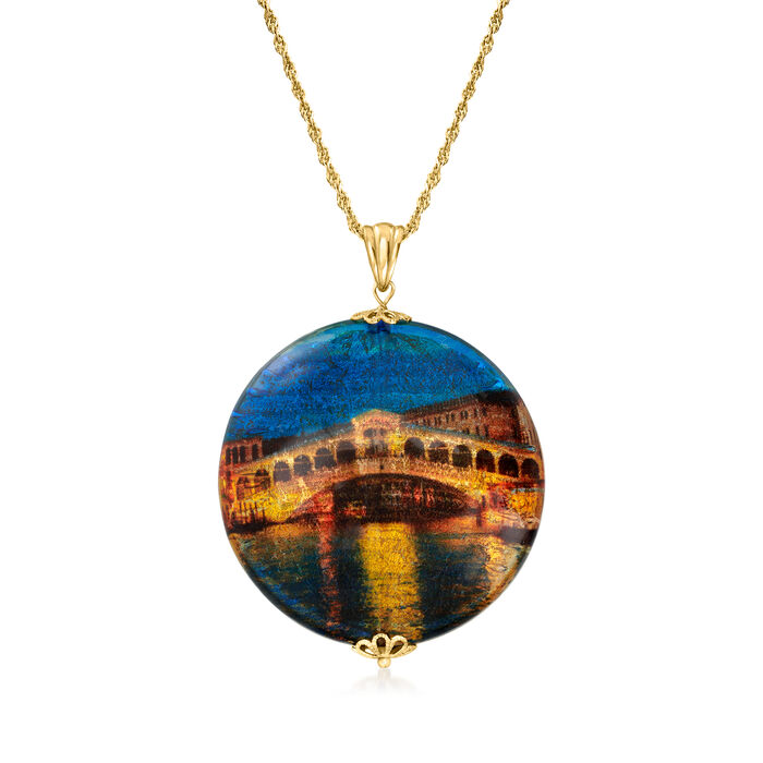 Italian Multicolored Murano Glass Rialto Bridge Pendant Necklace in 18kt Gold Over Sterling