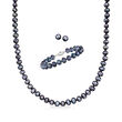 7-7.5mm Black Cultured Pearl Jewelry Set: Necklace, Bracelet and Stud Earrings with Sterling Silver