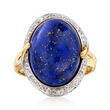 16x12mm Lapis Ring with Diamond Accents in 14kt Yellow Gold