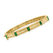 1.40 ct. t.w. Emerald and .14 ct. t.w. Diamond Bangle Bracelet in 18kt Gold Over Sterling