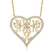 C. 2000 Vintage 1.45 ct. t.w. Diamond and .25 Carat Pink Tourmaline Open-Space Heart Necklace in 14kt Yellow Gold