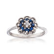 C. 1970 Vintage .24 ct. t.w. Sapphire Flower Ring with Diamond Accent in 10kt White Gold