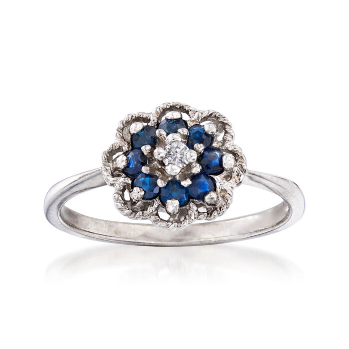 C. 1970 Vintage .24 ct. t.w. Sapphire Flower Ring with Diamond Accent in 10kt White Gold