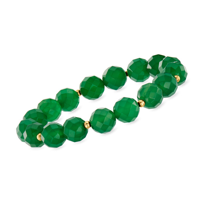 10mm Green Chalcedony Bead Stretch Bracelet with 14kt Yellow Gold