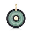 Jade and Black Agate &quot;Longevity&quot; Chinese Shou Symbol Circle Pendant in 14kt Yellow Gold